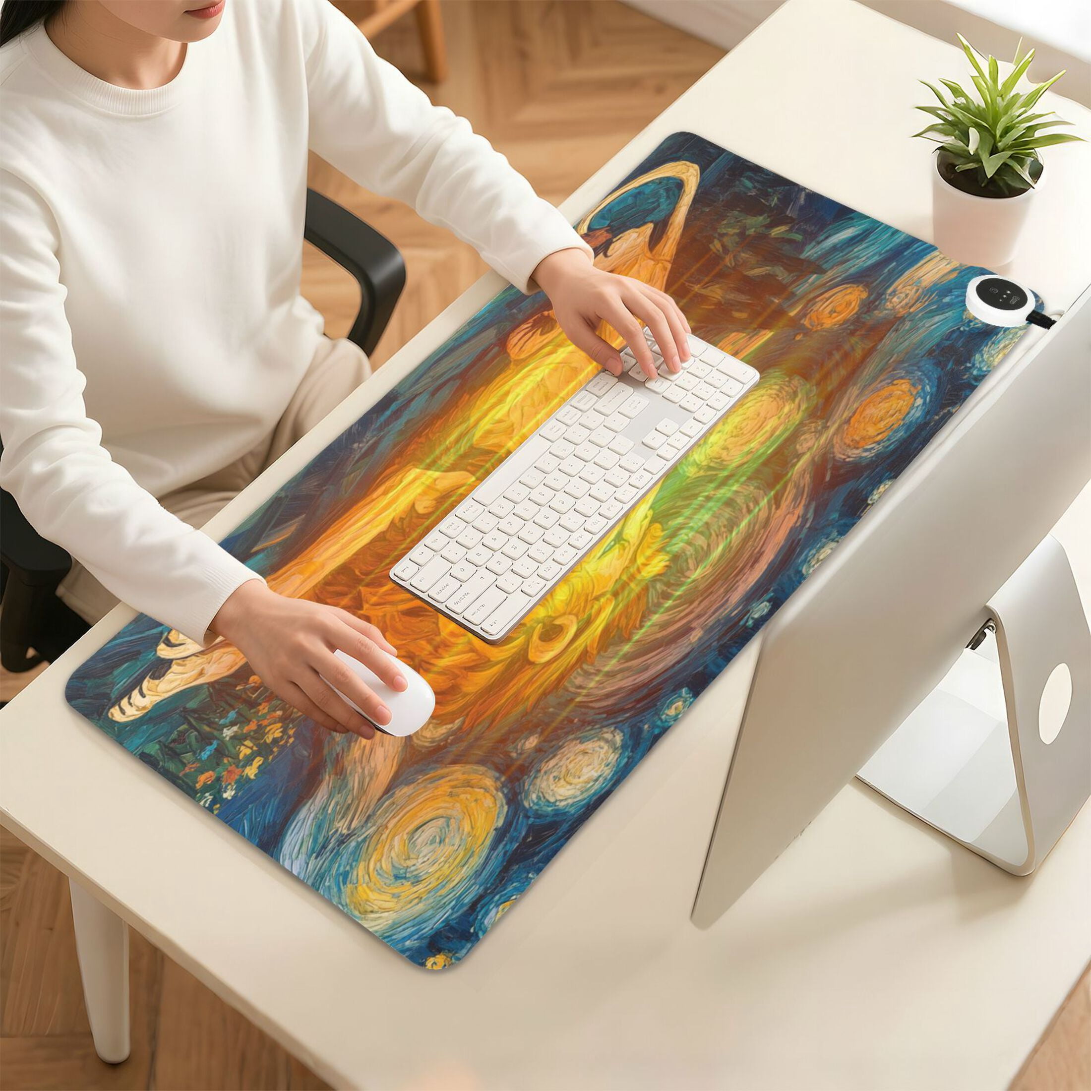 Wobogo Golden Lion King Heated Mouse Pad Extra-Large Desk Mat With 3 Heating Levels and 3-hour Auto Shut-Off Protection Ideal for Computer Keyboards Home Office Hand-warming Essential 31.5in × 13in