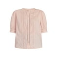 thumbnail image 6 of Time and Tru Women's and Women's Plus Cotton Lace Inset Blouse with Elbow Length Sleeves, Sizes XS-4X, 6 of 6