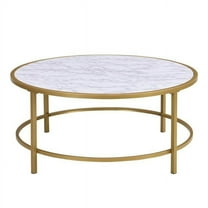 36 in. White & Gold Faux Marble Round Coffee Table
