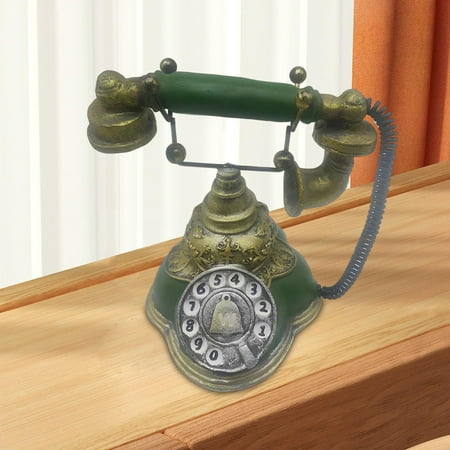 

Old Fashioned Rotary Telephone Decor Creative Phone Model Artist Figurine Antique Corded Phone Decor for Desk Window Display Office Hotel Green
