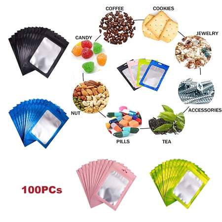 Toyfunny 100 Pieces Resealable with Aluminum Foil Pouch Smell Proof Bag for Food Storage