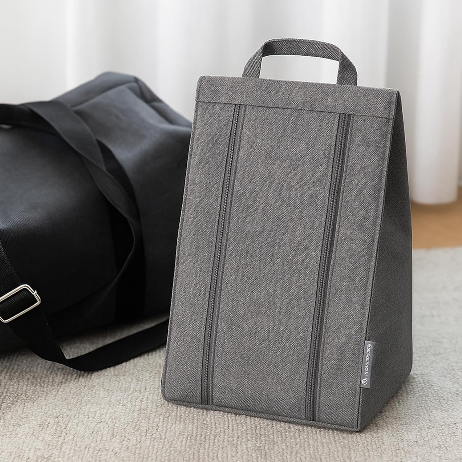Bigso Travel Shoe Bag - Durable and Soft Polyester Organizational Shoe Bags for Travel Luggage - Double Zippers and Strong Handle - 9.4in x 5.9in x 13.8in - Gray