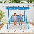 thumbnail image 2 of Costway 2-Seater Toddler Porch Swing Chair with Metal Stand Adjustable Canopy Safety Belts Blue, 2 of 9