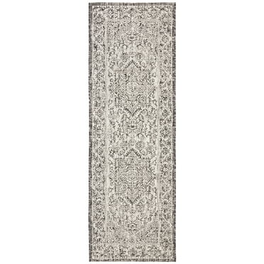 SAFAVIEH Courtyard Joey Medallion Indoor/Outdoor Runner Rug, Slate/Grey, 2'3" x 10'