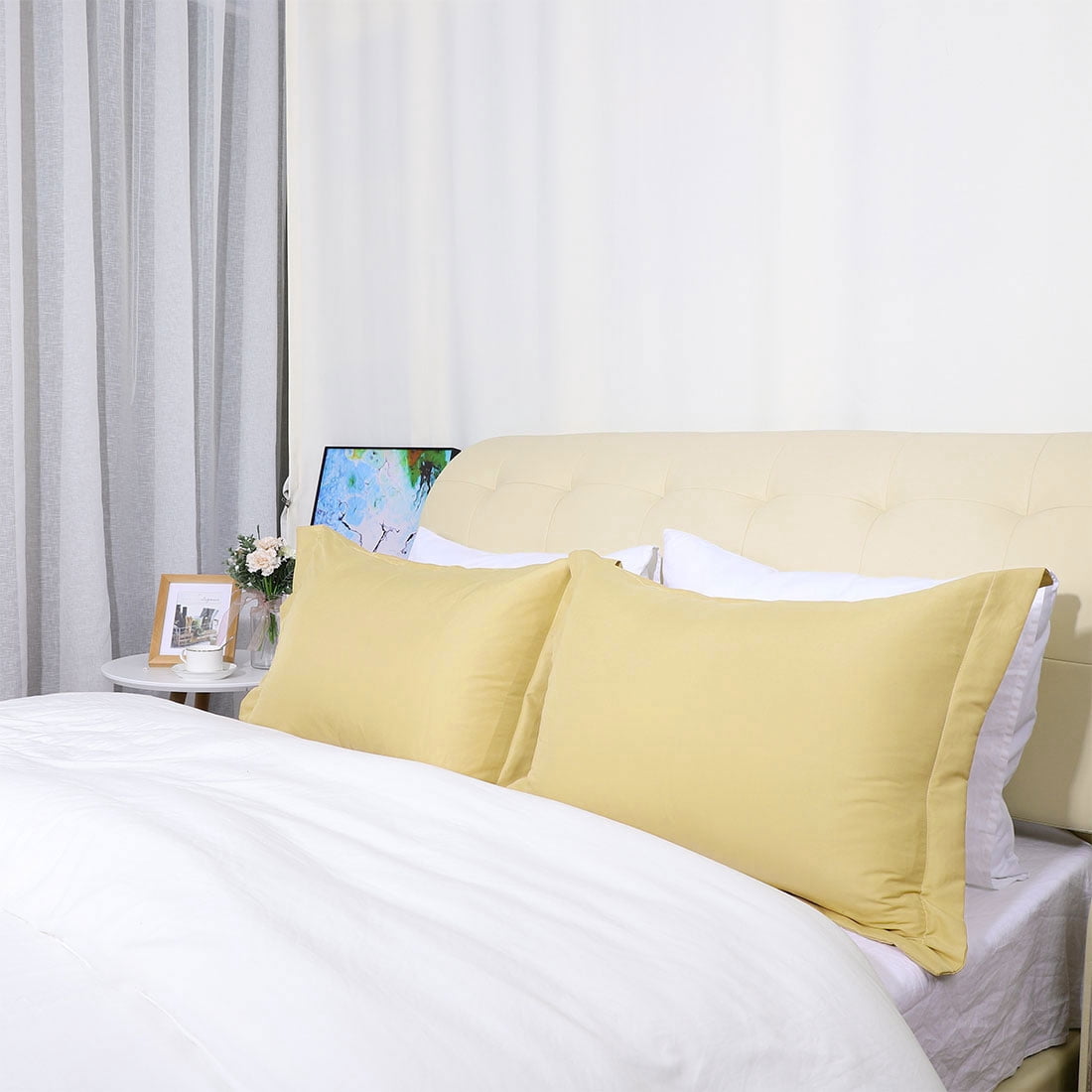 Unique Bargains Pillowcases Soft Microfiber Pillow Shams Set of 2 Standard Gold