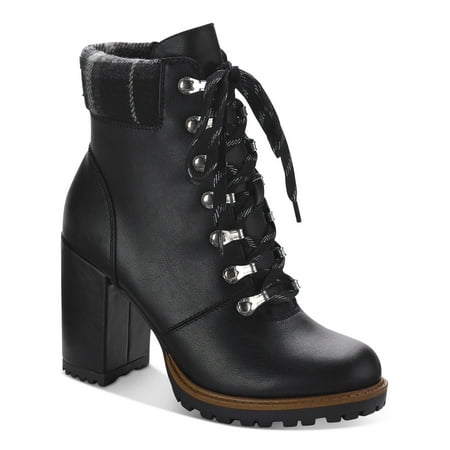 

SUN STONE Womens Black Lace Up Padded Cuff Cushioned Lug Sole Octavia Round Toe Block Heel Zip-Up Hiking Boots 11 M