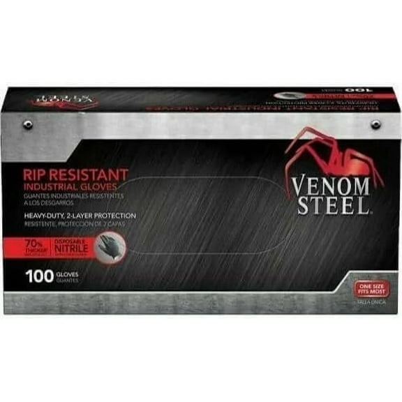 STEEL VENOM Gloves ~ Nitrile Gloves Rip Resistant ~ Heavy Duty ~ Size Fits Most ~ 100 CT ~ 70% Thicker ~ Disposable, Black