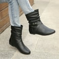 thumbnail image 3 of Mepaouo Women's Ankle Booties Buckle Mid Calf Slip on Slouch Flat Heel Comfort Riding Boots, 3 of 7