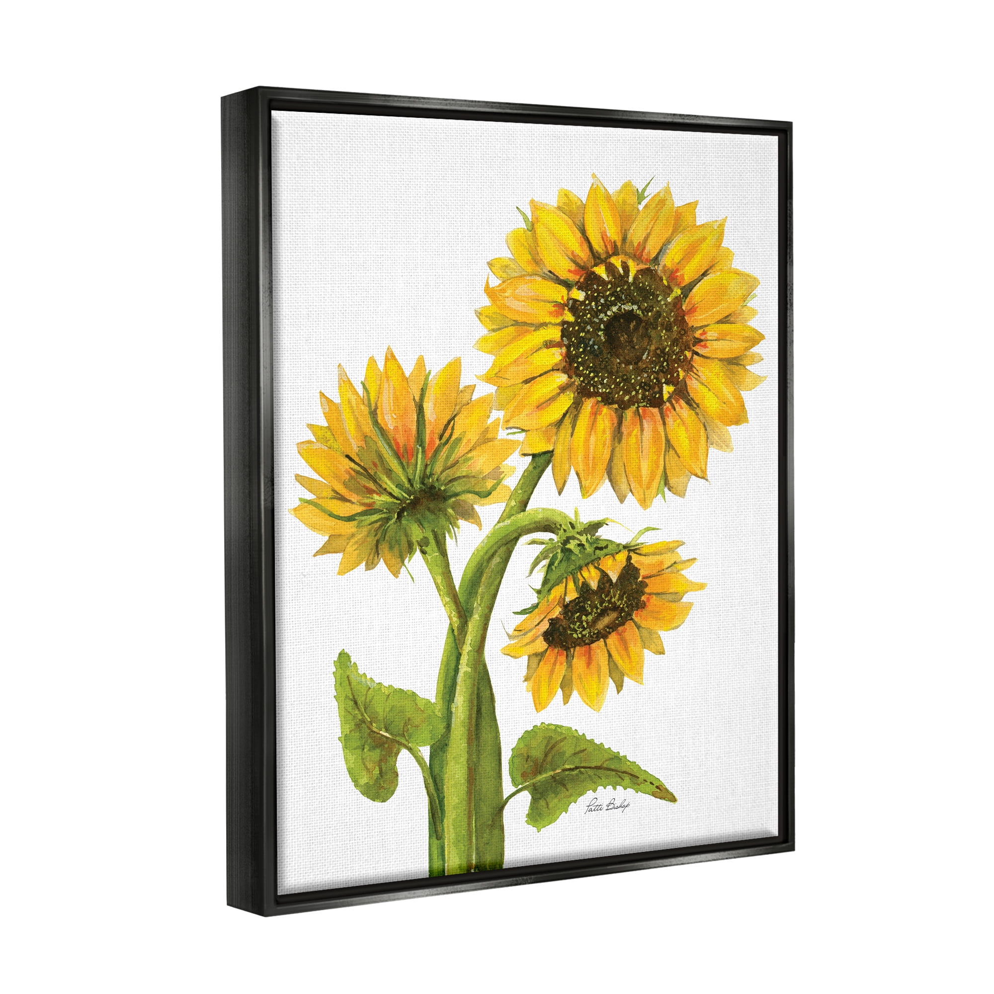 Stupell Industries Sunflower Trio on White Botanical & Floral Painting Black Floater Framed Art Print Wall Art, 17 x 21