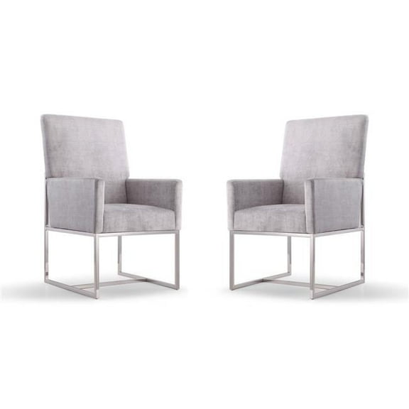 Manhattan Comfort Element 18.9" Velvet Dining Armchair in Gray (Set of 2)