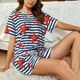 thumbnail image 4 of Fotbe Starfish Navy Blue Stripe Conjunto de Pijama Estampado para Mujer, 2 Piezas, Ropa de Dormir con Camiseta de Manga Corta y Shorts Suaves-XX-Large, 4 of 6