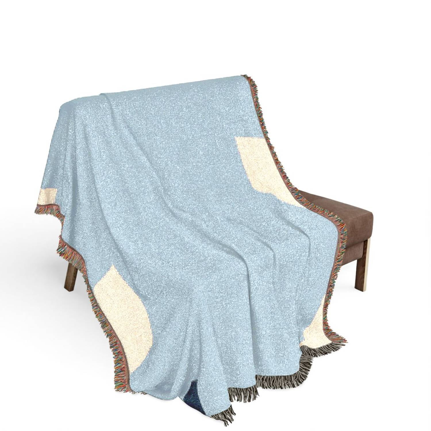Light Blue Abstract Geometric Woven Throw Blanket 100% Cotton Minimalist Modern Decor