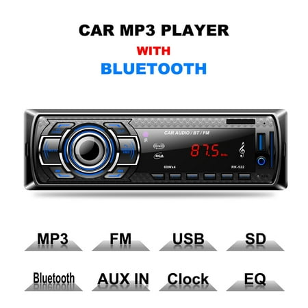LED Single DIN Car Stereo with Built-In Bluetooth USB MP3  WMA Player Remote Control  Volume Control Built-In