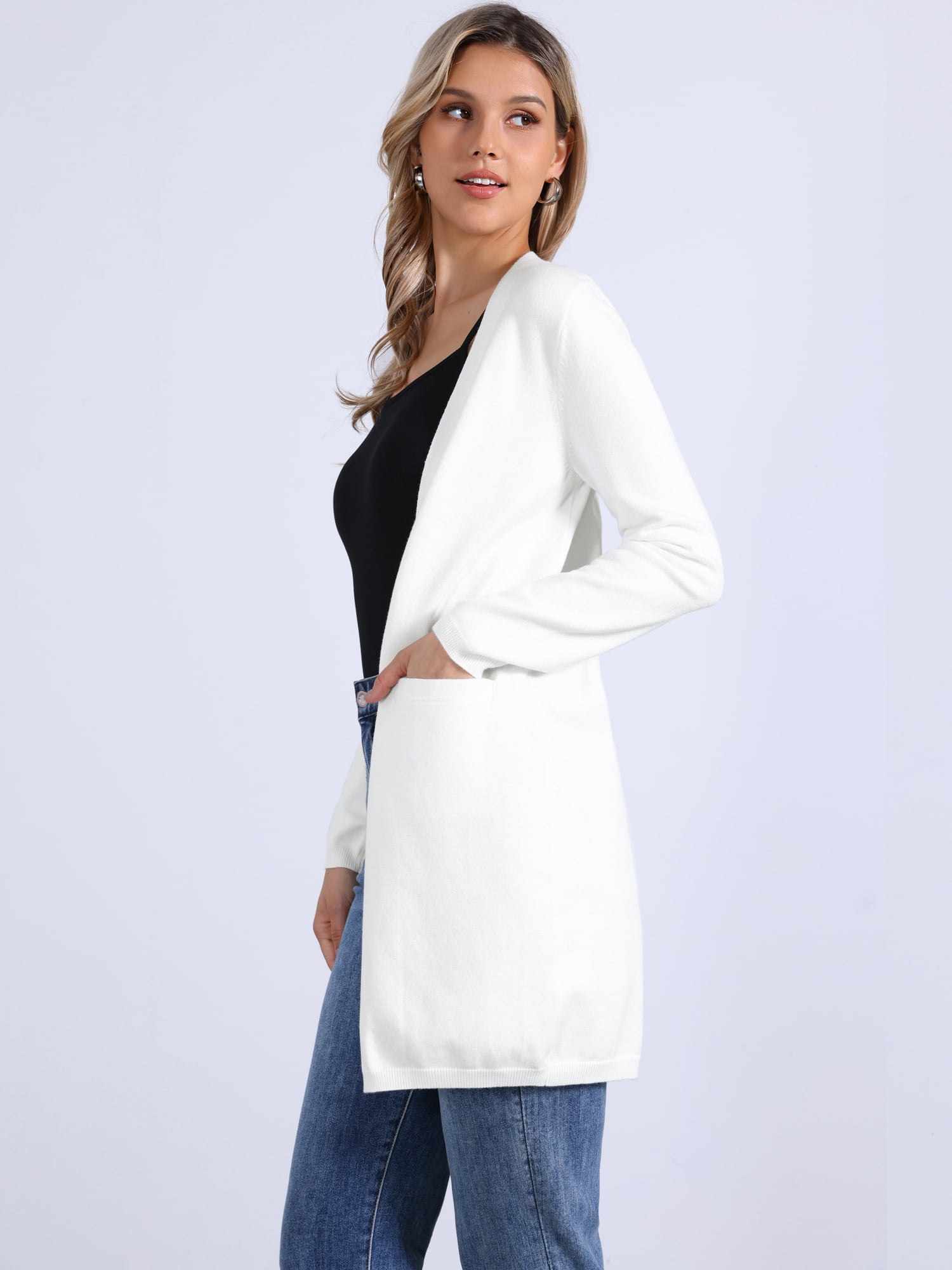 DARING DIVA Long Sweater Lightweight Knit Cardigans XS White