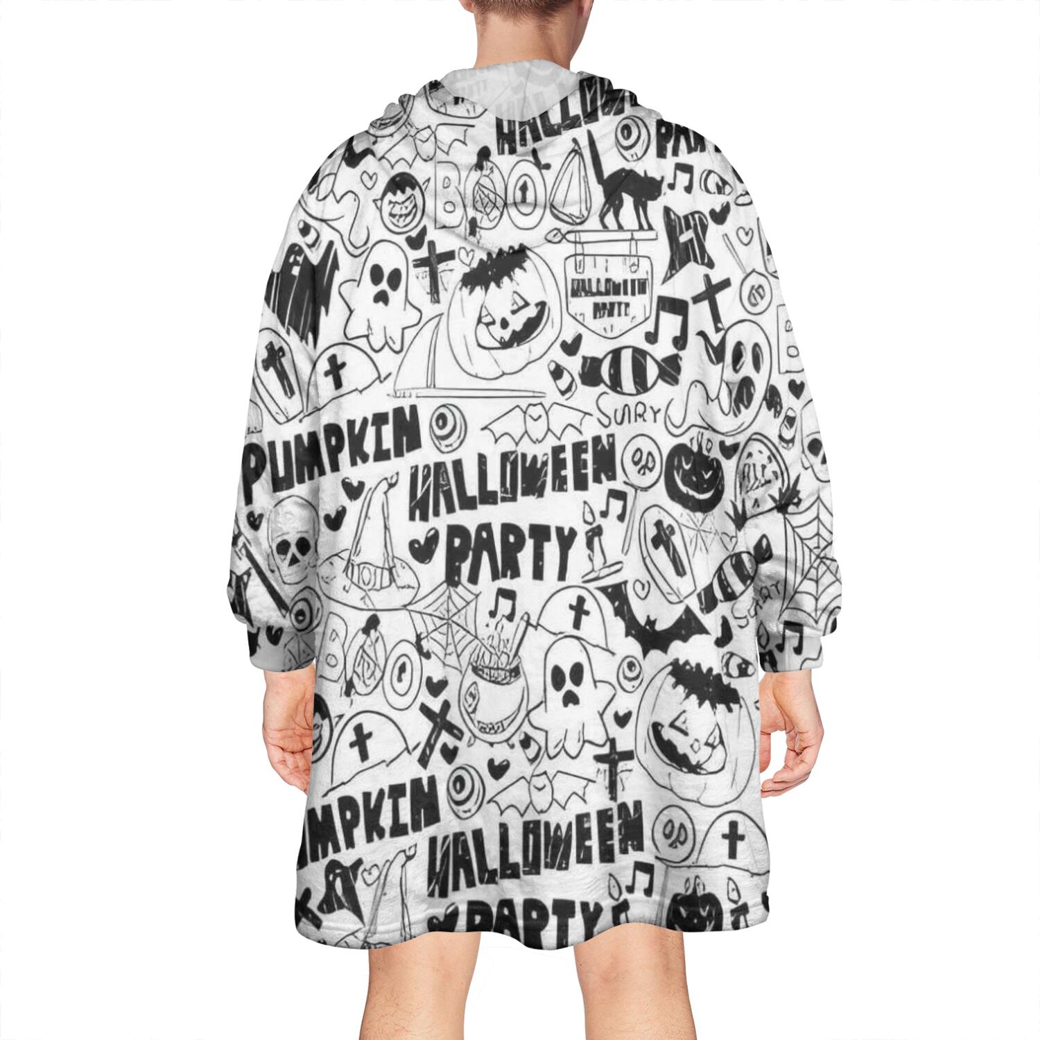Wearable Oversized Blanket,Halloween Doodle Halloween Elements Wearable Blanket Hoodie for Adults,Cozy Hooded Blankets with Super Pockets,Super Warm Fuzzy Pullover for Women & Men