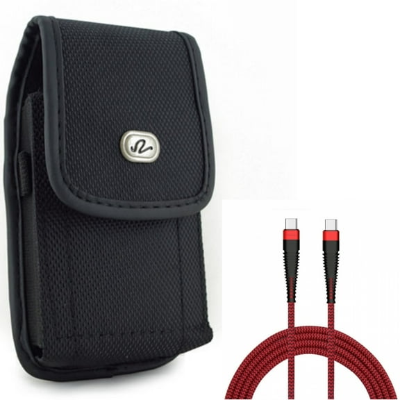 Rugged Case Belt Clip w Type-C to USB-C 10ft PD Cable for Samsung Galaxy A53 5G,A33 5G Phones - Holster Canvas Cover Pouch, Charger Cord Power Wire Sync