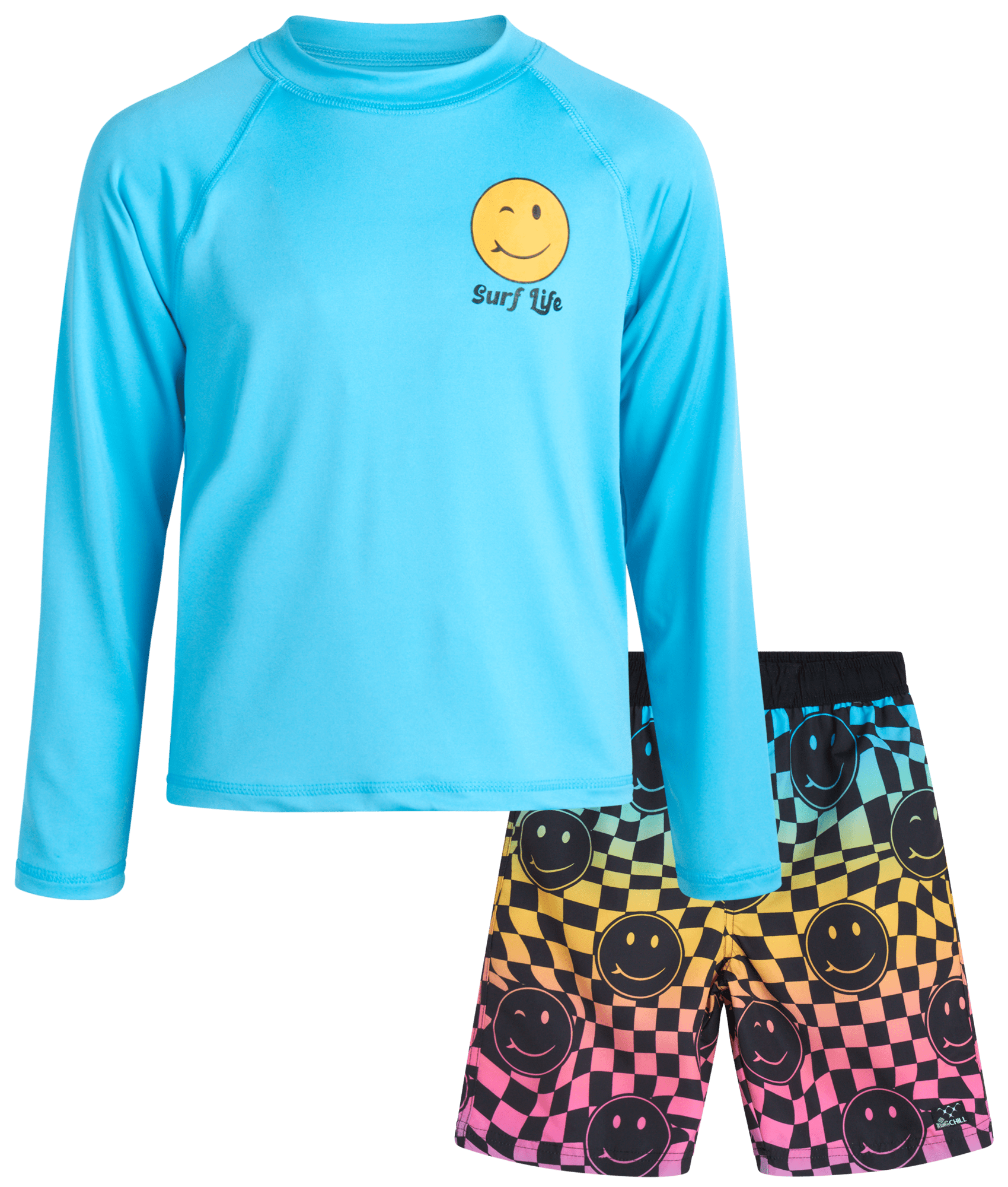 Big Chill Boys' Rash Guard Set 2 Piece UPF 50+ Swim Trunks and Long