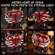 Revenant Sacred Heart Building Blocks Set - Gothic Red Heart Model, Dark Aesthetic Romantic Gift for Adults, Spooky Home Decor with Rose Base, 566Pcs