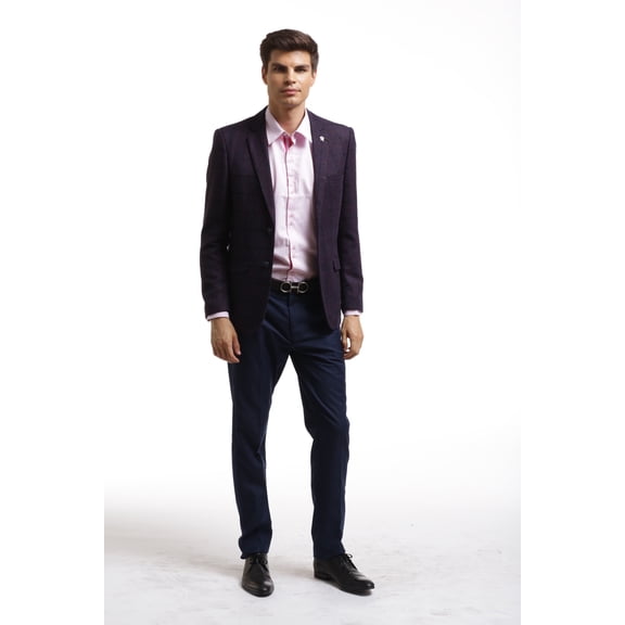 Elie Balleh Wine Wool Checkered Tweed Men's Blazers Sports Coat Jacket