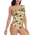 thumbnail image 3 of Gaeub Sunflowers and Bees Women's One Shoulder Ruffle Tummy Control Swimwear for Swimming Surfing Beach Party - Small, 3 of 8