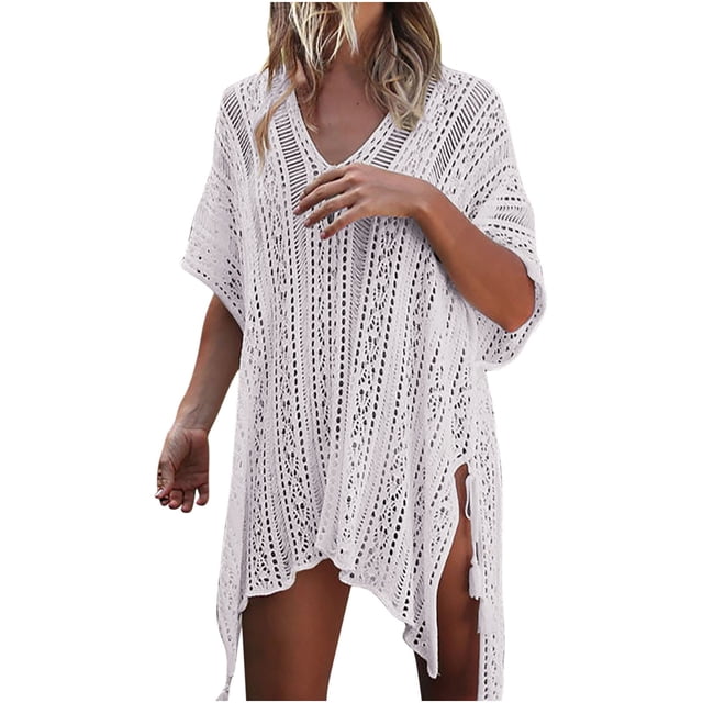 Pompotops Blouse Décontractée Ample en Maille de Plage à Col en V pour Femmes