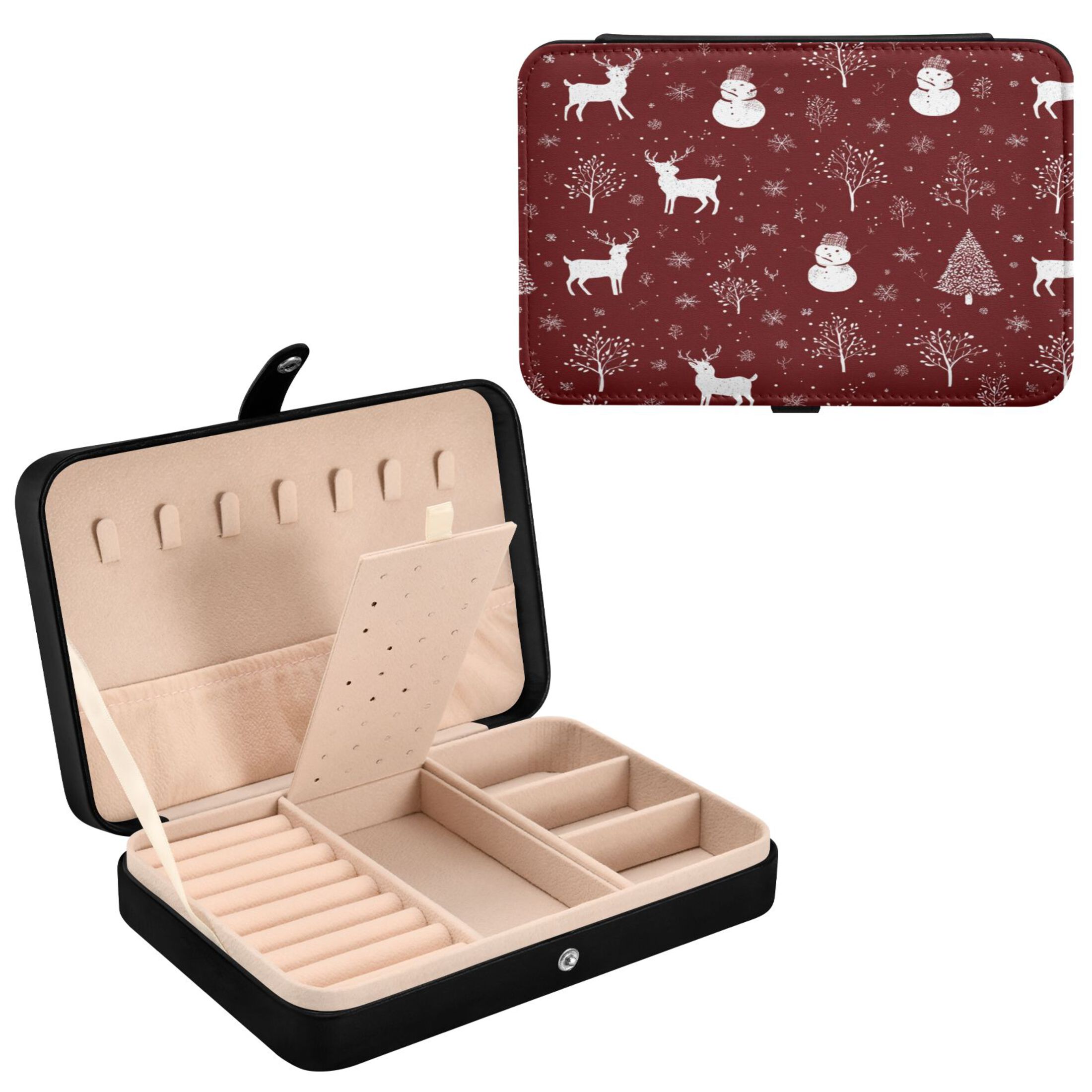 Leather Jewelry Box Rectangular 8.27x5.5x1.78In Travel Jewelry Storage Earrings Necklace Bracelet Watch Brooch Storage Seamless Christmas Elements