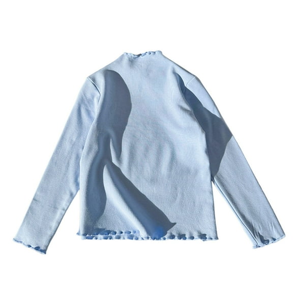Girls Thermal Shirt Blue Long Sleeve Shirt Kids Girls Turtle Neck Basic Tees Fall Clothes Girl T-Shirts Size 8-9 Years