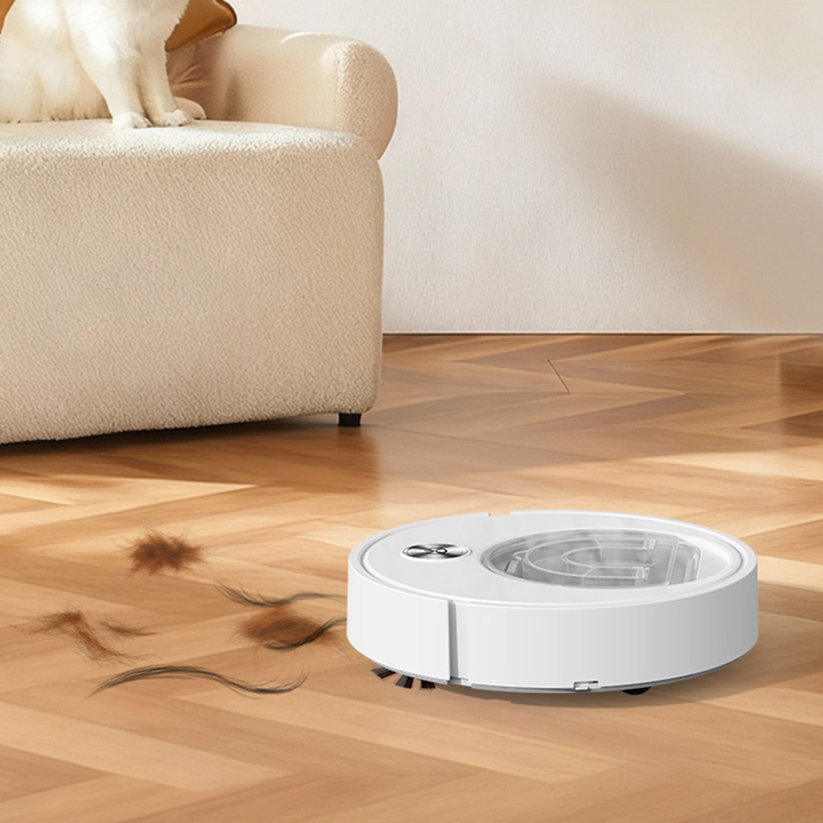Ultra-Slim 2-in-1 Robot Vacuum & Mop with Transparent Dust Bin, 55 dB Quiet Mode, 45-Min Runtime, Strong Suction for Pet Hair, Hard Floors & Tiles