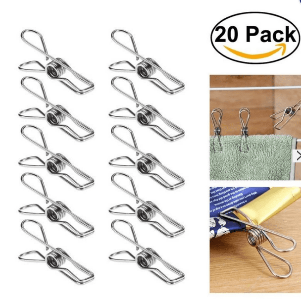 HERCHR 20pcs Stainless Steel Clothes Pegs Household Socks Underwear