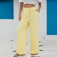 thumbnail image 2 of WTXUE Wide Leg Pants, Bell Bottoms Women's Linen Waisted Buckle Pants Elegant Pockets And Casual Court Pants Stylish Elegant And Comfortable, Palazzo Pants Slacks, Yellow, 2 of 8