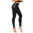 thumbnail image 3 of Women's High Waist PU Leather Leggings, Shiny Metallic Liquid Look, Stretchy Faux Leather Tights for Party, Night Out, Club Wear, and Edgy Fashion-Black, 3 of 6
