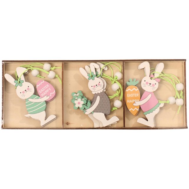 Style 1 Juego de colgantes de madera de Pascua, lindo conejito, huevo, zanahoria, artesanías colgantes de madera para el hogar, fiesta, fiesta, puerta principal, ventana, decoraci