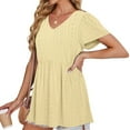 thumbnail image 6 of BLVB Eyelet Tops for Women Summer V Neck Short Sleeve Shirts Casual Basic Tee Solid Color Tunic Tops to Wear with Leggings, 6 of 7