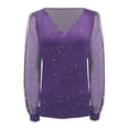 thumbnail image 5 of Arlun Womens Sparkly Tops Dressy Mesh Puff Long Sleeve Blouses Trendy Waves V-Neck Glitter Party Evening T-Shirts Plus Size Loose Soft Comfortable Casual Tee Top Purple XXXXXXL, 5 of 5