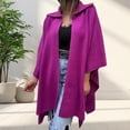 thumbnail image 4 of Fall Spring Women Coat Irregular Hem Loose Open Stitch Solid Color Dolman Sleeve Poncho Turn-down Collar Cardigan Dating Commuting Cape Jacket, 4 of 7