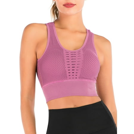 

FANNYC Women s Seamless Sports Bra Middle Support Mesh Openwork Workout Running Crop Tops Longline Yoga Bra