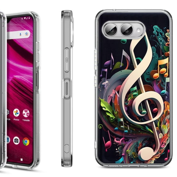 Shockproof Phone Case for T-Mobile Revvl 8, by OneToughShield - Music Notes Colorful