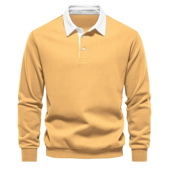 Golf Shirts for Men Cotton Long Sleeve Sweatshirts Mens Casual Color-Block Button Collared Slim-Fit Pullover Basic Going Out Work T-Shirts Tops