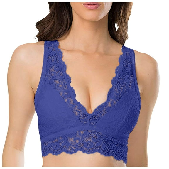 Lace Bralettes For Women With Support Sports Bras For Women Lace Deep V Wireless Bralette Plunge Bralette Wireless Bras Comfortable No Underwire Bralettes Full Coverage Everyday Bras Blue,S