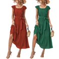 thumbnail image 2 of Stylish Lace-up Summer Dress With Solid Color And Ruffled Sleeve Ladies' Fashion Summer Bohemian Dress Brick Red Xl, 2 of 5