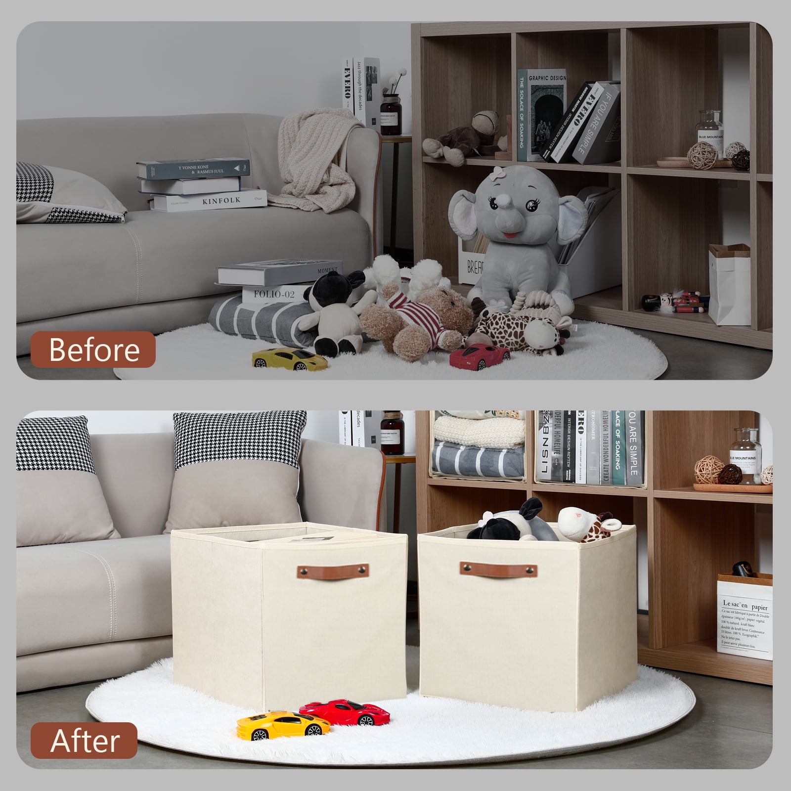 ANLEM Fabric Cube Storage Bin for Storage Organizer,13 X 13 X 15 Storage Bin Cube, Cloth Cube Storage Bin for Organizing Cream