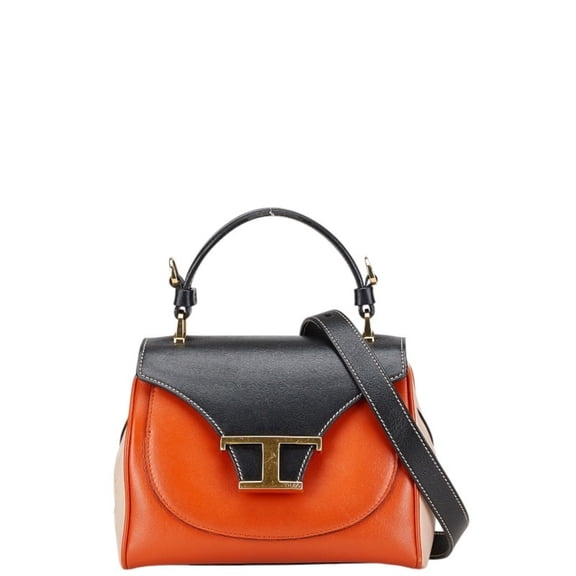 Pre-Owned Tod's T Timeless Handbag/Shoulder Bag, 2-Way, Orange, Black, Beige, Leather, Women's,...