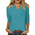 thumbnail image 2 of Women Summer Tops Women's Solid Color Fashionable Casual Button Fashion New Quarter Sleeve Women's Short Top T Shirt Ladies Undershirts Long Sleeve Long under Scrub Tops Women Outfits Top Mint Green M, 2 of 4