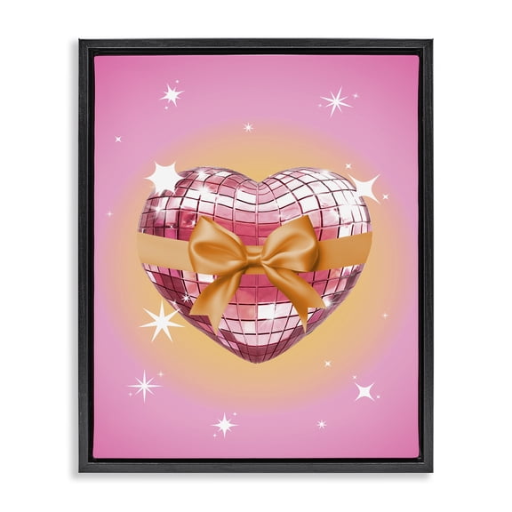 Stupell Industries Art Deco Heart Disco & Ribbon Black Floating Frame Canvas Art, 17 x 21, by Susan Arnot