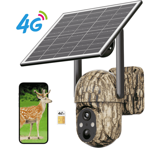 Conico 4G LTE Solar Cellular Trail Camera, Game Hunting Wildlife Deer Wireless Camera with 2K Color Night Vision, PIR Motion Detection, 360° PTZ View, Outdoor Security Cam