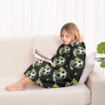 thumbnail image 4 of Black Soccer Balls with Green Elements Pattern Blanket Hoodies for Kids 6-13YR Oversize Wearable Blanket Hoodies for Boys Girls Teens, 4 of 7