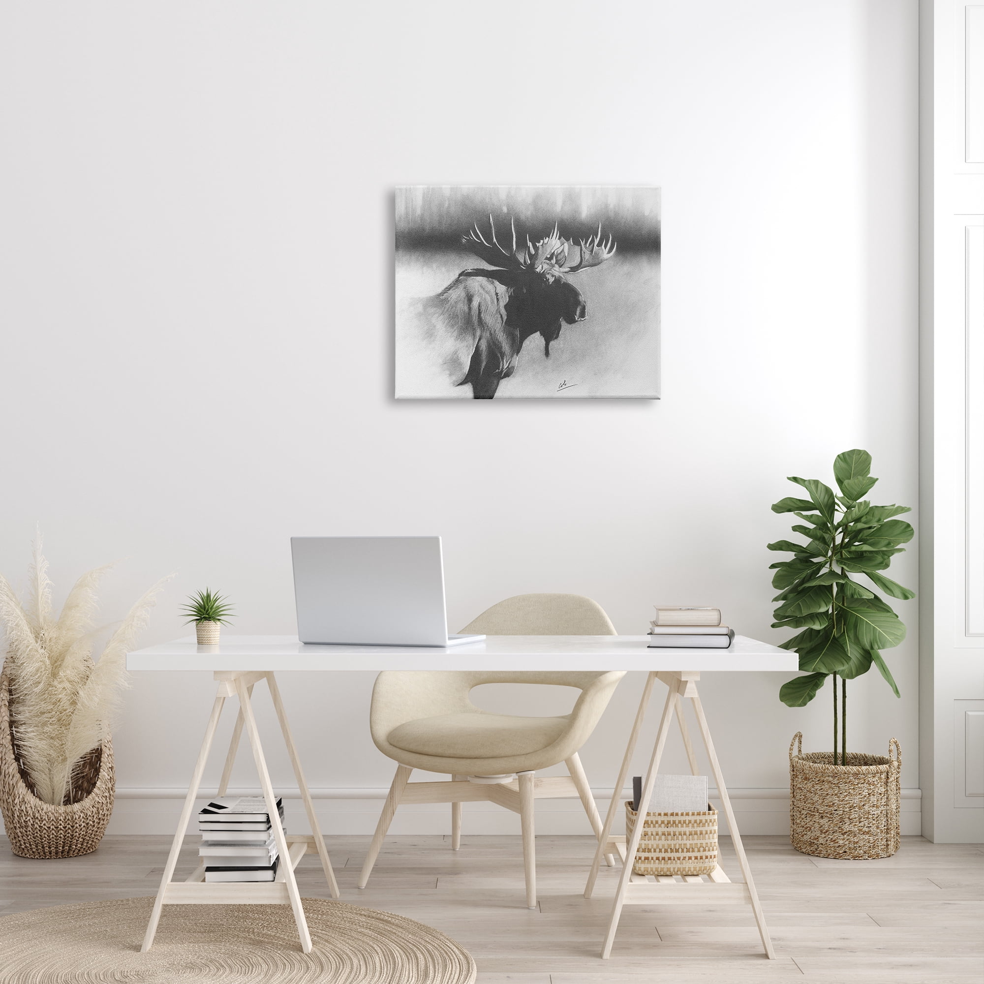 Stupell Industries Moose in Rustic Forest Realistic Pencil Animals & Insects Drawing Gallery Wrapped Canvas Print Wall Art, 24 x 30