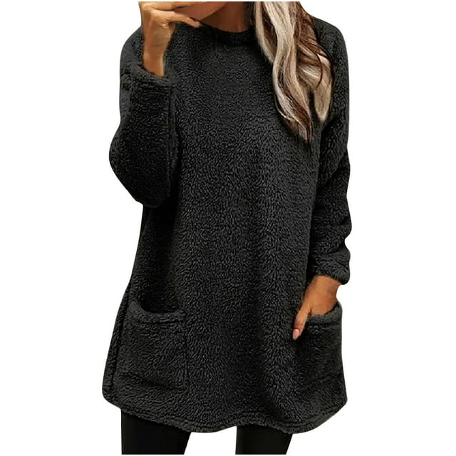Birdeem Blouse à Manches Longues pour Femmes, Col Rond, Ample, avec Poche, Chaude, Hiver