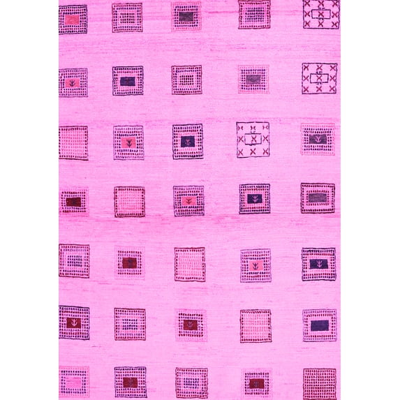 Ahgly Company Indoor Rectangle Solid Pink Modern Area Rugs, 7' x 9'