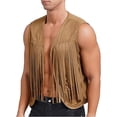 thumbnail image 4 of HOLEI Men Cowboy Tassel Solid Color Vest Suede Leather Fringe Waistcoat Sleeveless Open Front Vest Jacket Black XL, 4 of 6